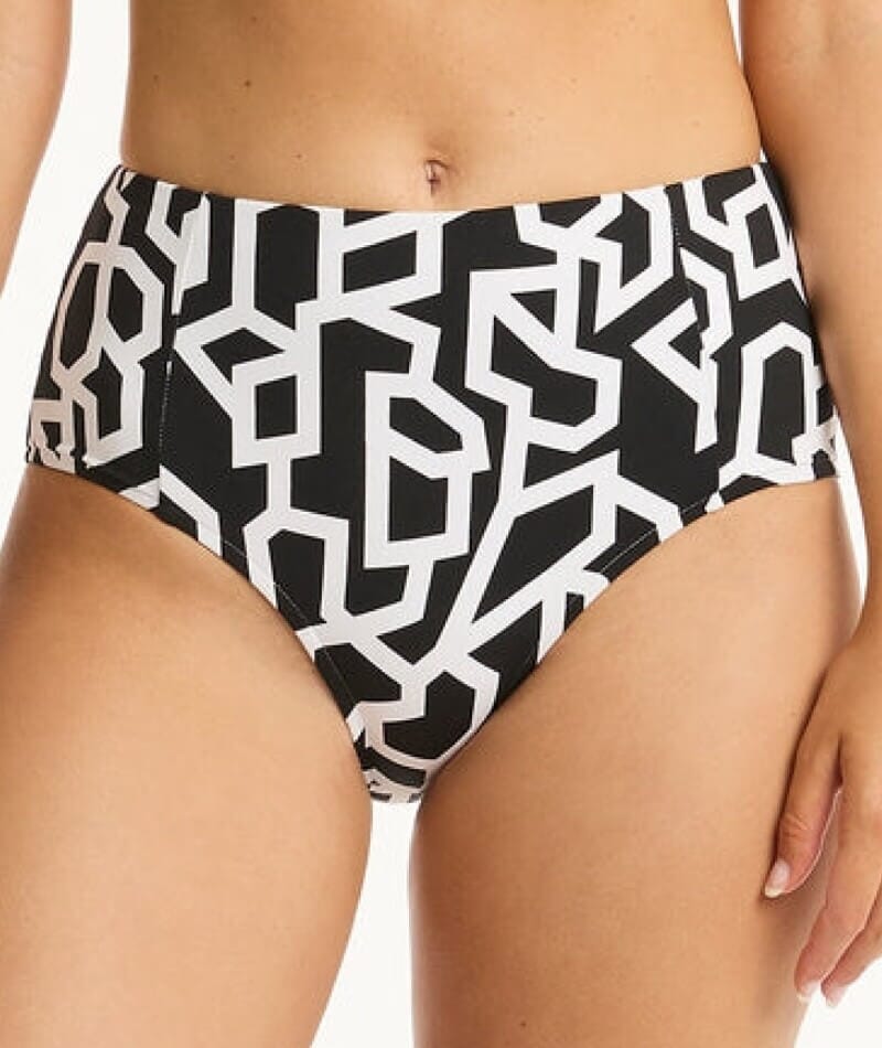 Sea Level Deco Panelled High Waist Bikini Brief - Black Swimwear 