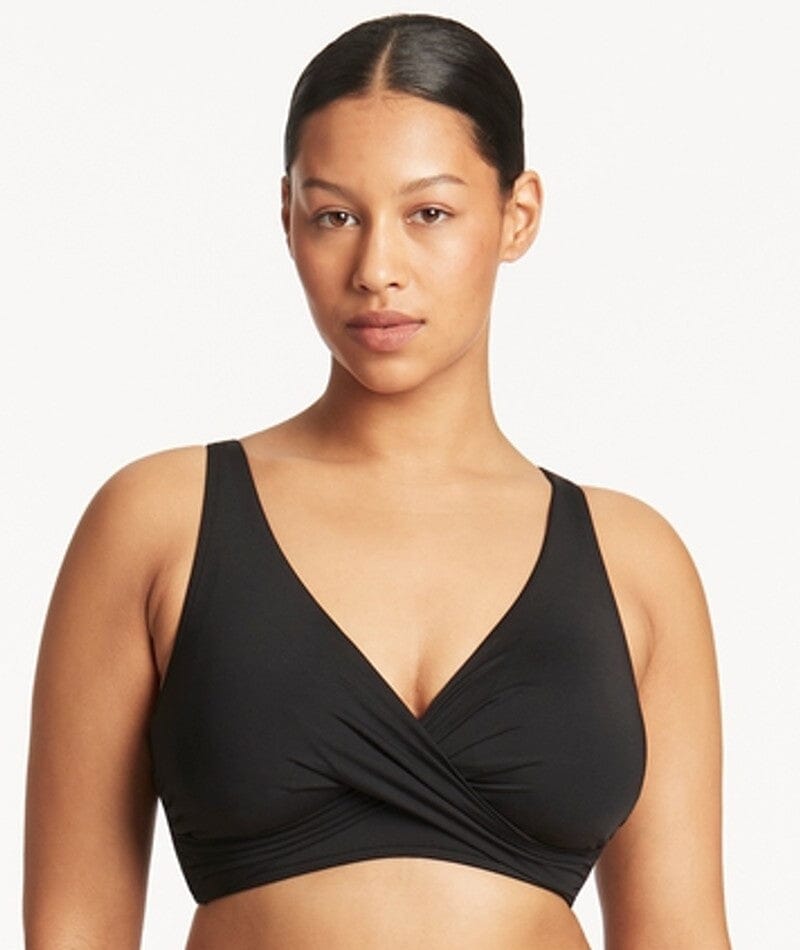 Sea Level Eco Essentials Cross Front G Cup Bikini Top - Black Swim 