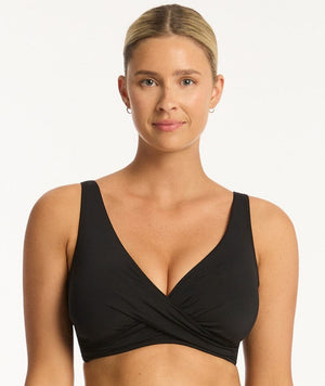 Sea Level Eco Essentials Cross Front G Cup Bikini Top - Black - Curvy