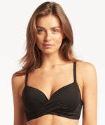 Sea Level Eco Essentials Cross Front Moulded Underwire D-DD Cup Bikini Top - Black Swim 