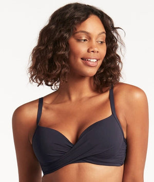 Sea Level Eco Essentials Twist Front DD-E Cup Bikini Top - Cobalt - Curvy  Bras