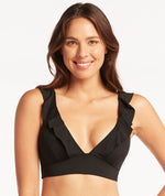 Sea Level Eco Essentials Frill Bikini Top - Black Swim 