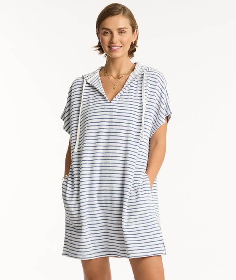 Sea Level Overswim Surf Poncho - Denim Stripe Swim 