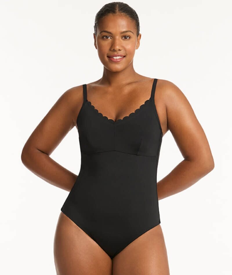 Sea Level Scallop DD-E Cup One Piece Bralette - Black Swimwear 