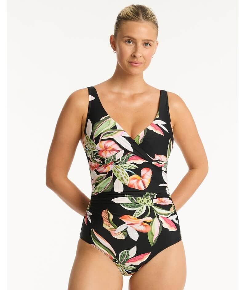 Sea Level Sundown Cross Front A-DD Cup One Piece Swimsuit - Black Swim 