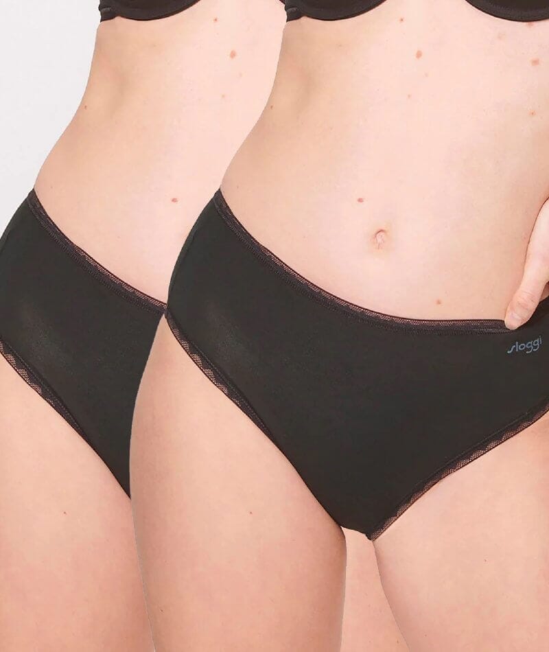 2 pack of black high waist knickers in organic cotton