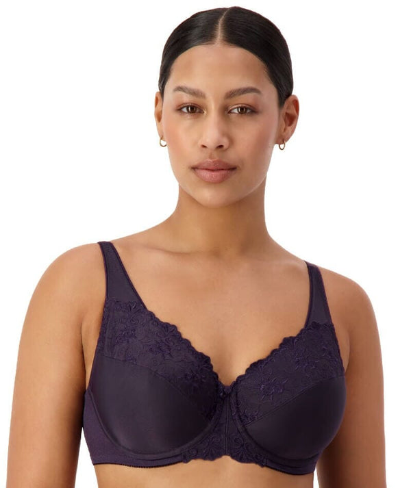  Womens Plus Size Full Coverage Underwire Unlined Minimizer  Lace Bra Blueberry 34F