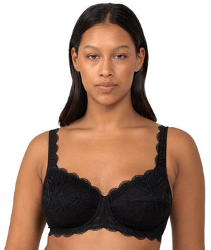 TRIUMPH BLACK LACE UNDERWIRED PADDED BALCONY BRA SIZE 34C CUP 75C