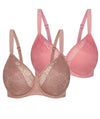 Triumph Lacy Minimizer 2 Pack Bra - Toasted Almond\Cherry Rose Bras 