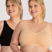 Underbliss Seamless Bamboo Blend Comfort Wire-free Bra 2 Pack - Black/Frappe