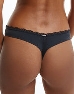 Calvin Klein Seductive Comfort Lotus Floral Thong - Black Knickers 