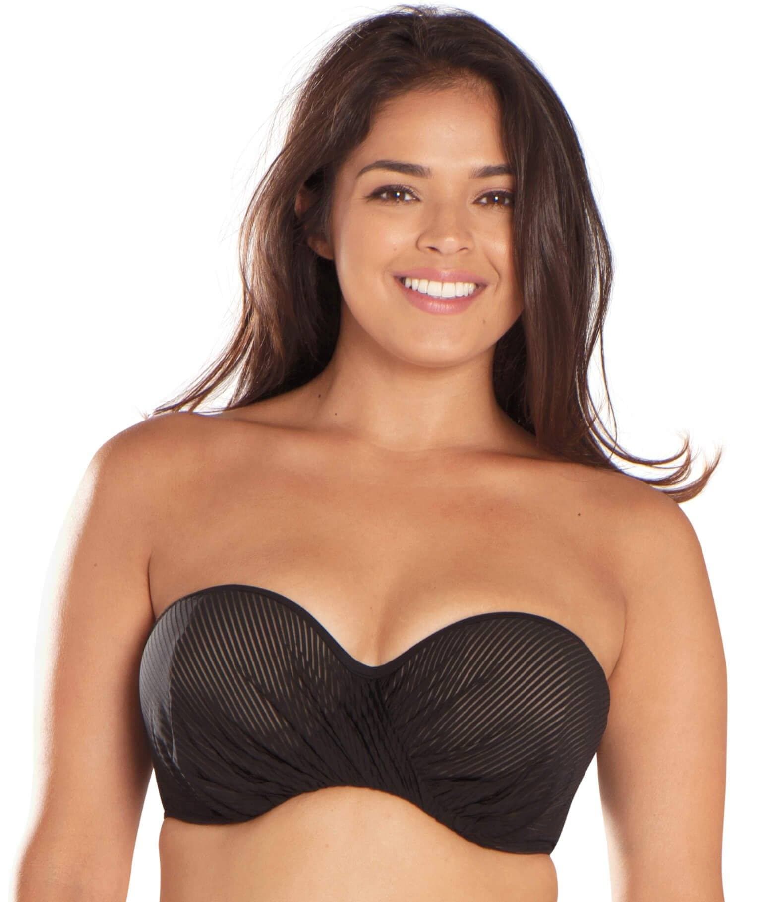 Curvy Kate Onyx Bandeau Bikini - Black Stripe Swim 6D 