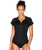 Sea Level Essentials Short Sleeved B-E Cup Rash Vest - Full Zipper - Black Swim 8 