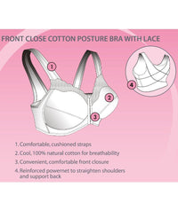 Exquisite Form Fully Front Close Cotton Posture Bra With Lace - White Bras 