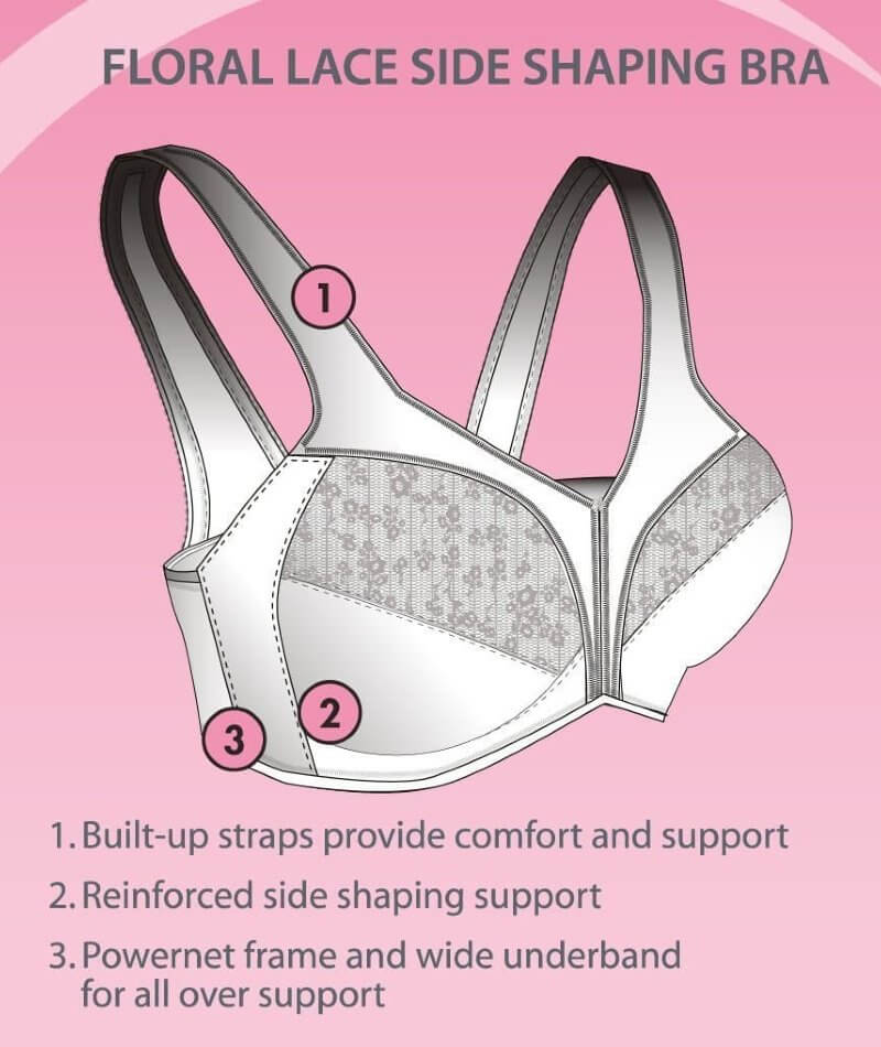 Exquisite Form Fully Side Shaping Wire-Free Bra With Floral - Rose Bei -  Curvy