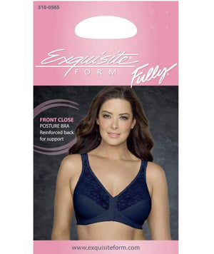Exquisite Form Fully Front Close Wire-Free Posture Bra With Lace - Nav -  Curvy