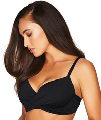 Sea Level Essentials Cross Front Moulded Underwire D-DD Cup Bikini Top - Black Swim 