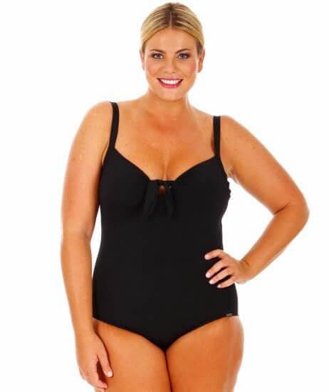 Capriosca Chlorine Resistant Plain One Piece with Bow - Black Swim 10 