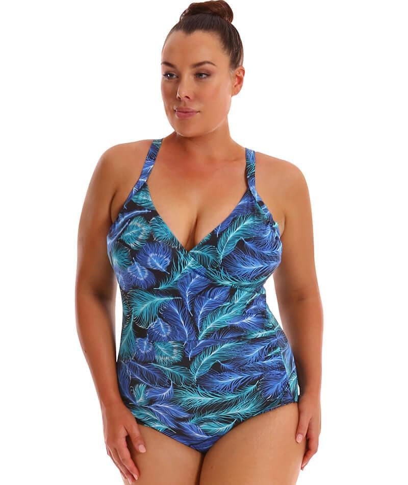 Capriosca Peacock Feather Chlorine Resistant Crossover One Piece - Blue Swim 