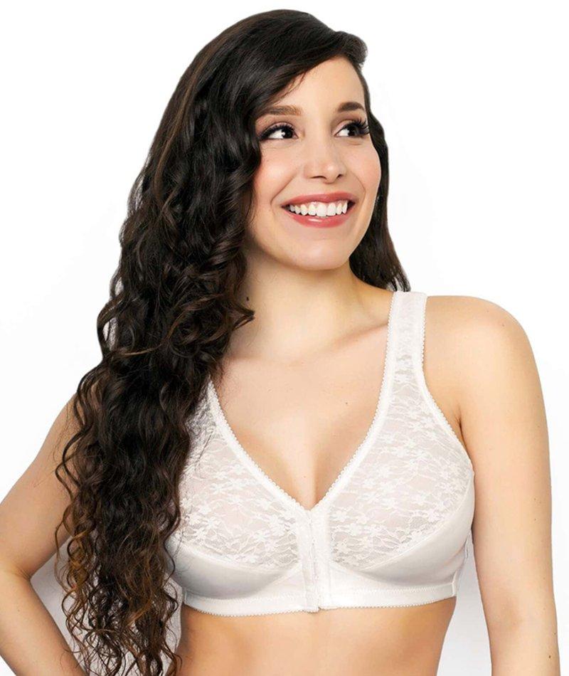 Exquisite Form Fully Front Close Wire-Free Posture Bra With Lace - Whi -  Curvy