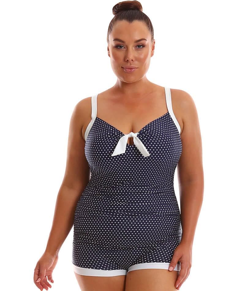 Capriosca Boyleg One Piece with Bow - Navy Dots Swim 