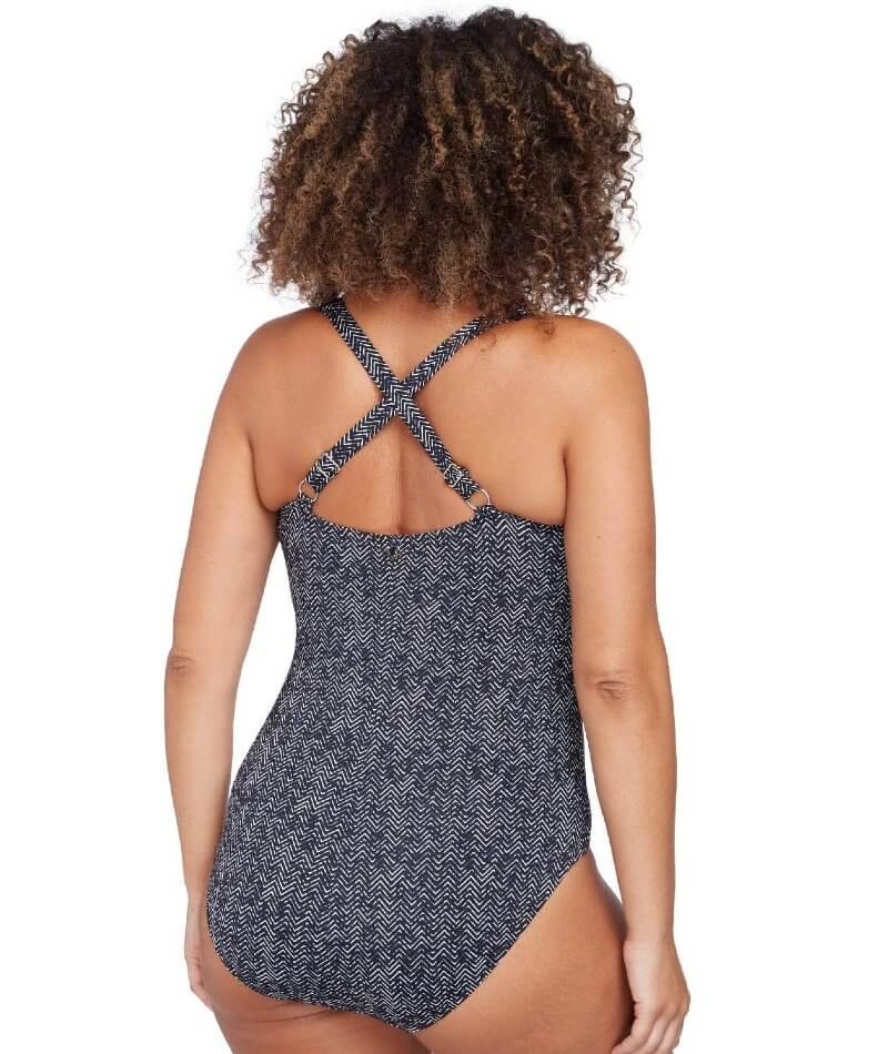 Artesands Zig Zag Botticelli Twist Front C-DD Cup One Piece Swimsuit - Black Swim 