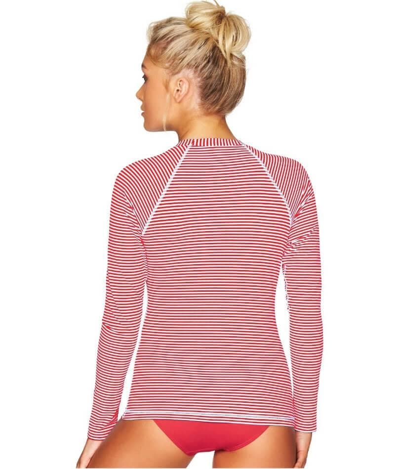 Sea Level Sorrento Stripe Long Sleeved Rash Vest - Full Zipper - Red Swim 