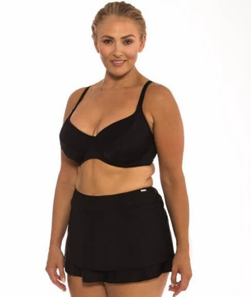 Capriosca Plain Matt Two Tier Skirt - Black Swim 