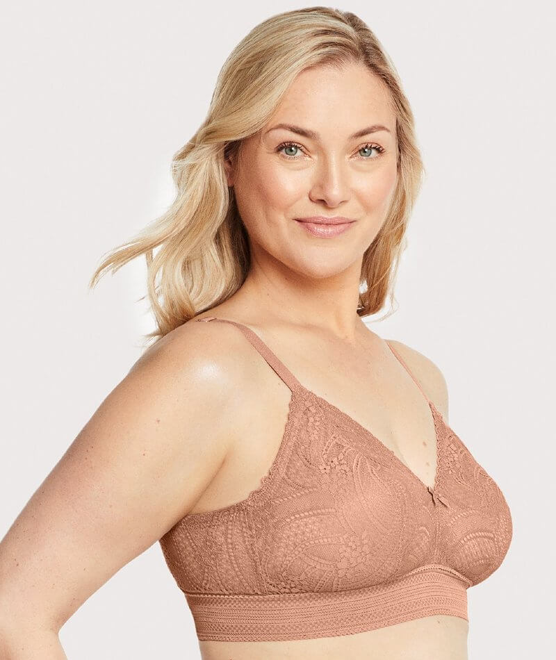 Glamorise Bramour Gramercy Luxe Lace Wire-Free Bralette - Cappuccino - Curvy