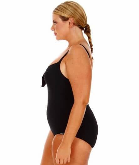 Capriosca Chlorine Resistant Plain One Piece with Bow - Black Swim 