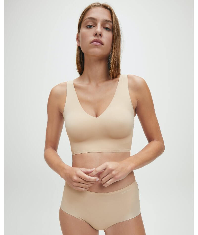 Calvin Klein Womens Invisibles Comfort Seamless Lightly Lined V Neck  Bralette Bra Medium Chestnut 
