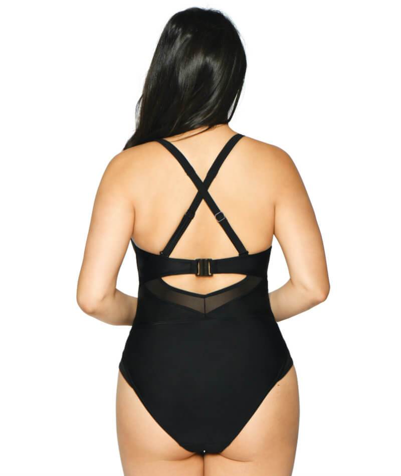 Curvy Kate Sheer Class Plunge One Piece Swimsuit - Black Swim 