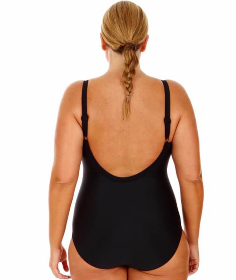 Capriosca Chlorine Resistant Plain One Piece with Bow Black Swim 