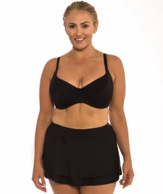 Capriosca Plain Matt Two Tier Skirt - Black Swim S 