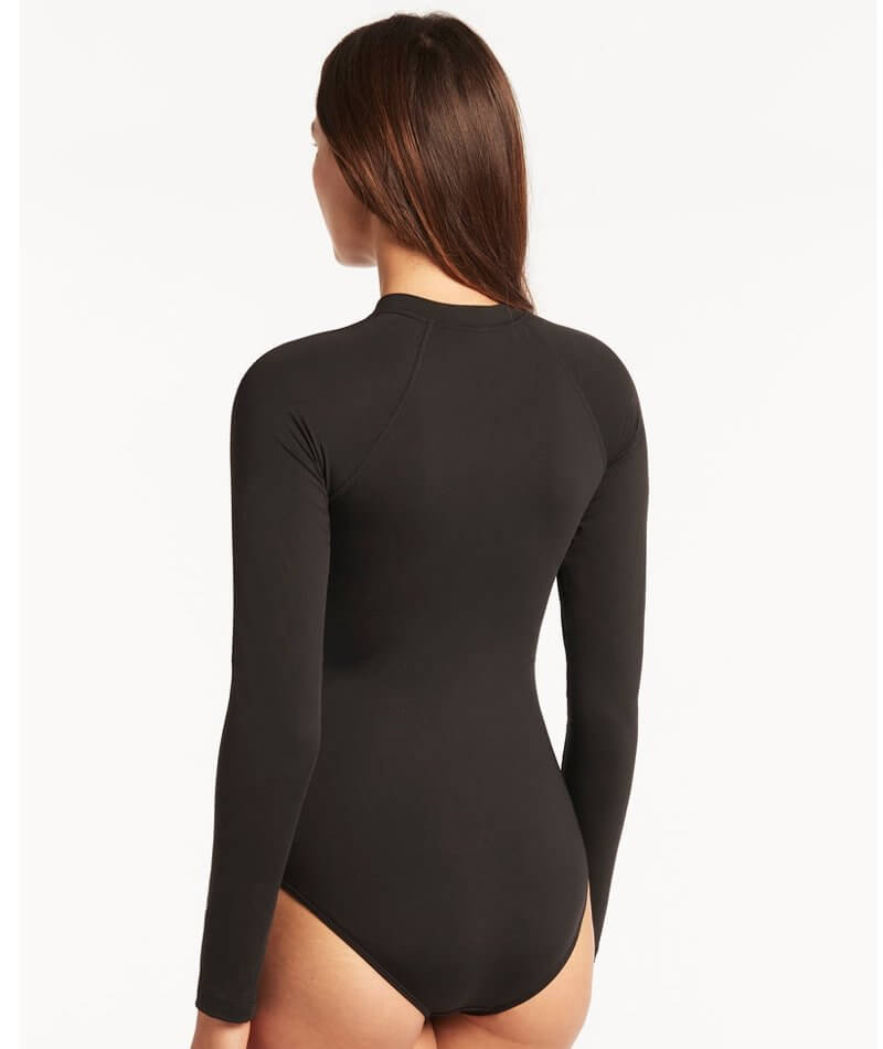 Sea Level Eco Essentials Long Sleeve A-DD Cup One Piece Swimsuit - Black Swim 