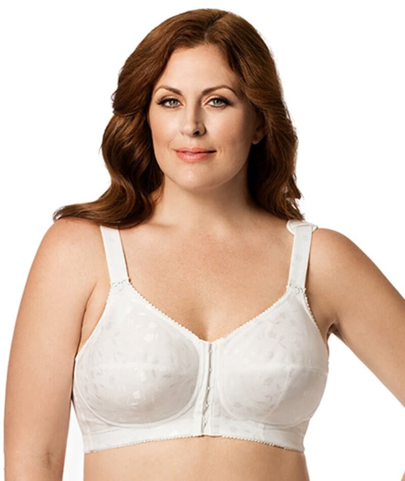Elila Front Opening Wire Free Posture Bra White Curvy