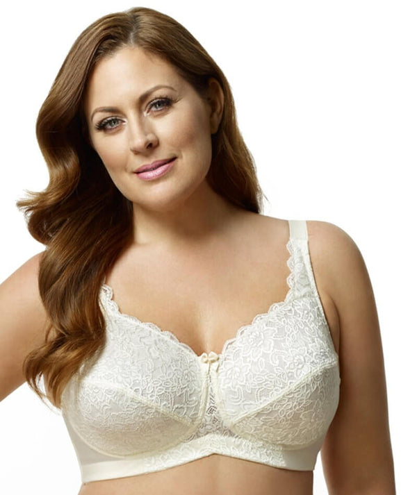 Elila Stretch Lace Wire Free Bra Ivory Curvy 