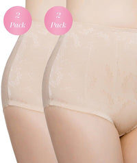 Exquisite Form Floral Jacquard Shaping Brief 2 Pack - Nude Shapewear 