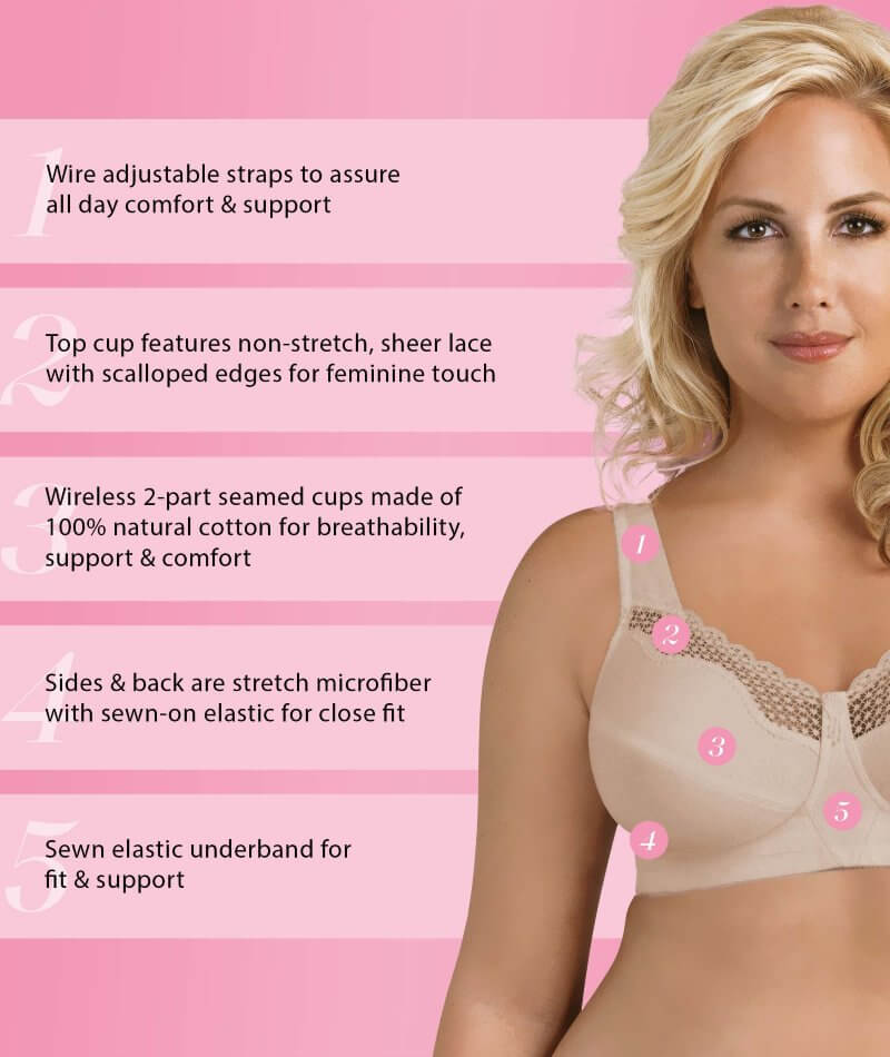 Exquisite Form Fully Cotton Soft Cup Wire-Free Bra With Lace - Damask -  Curvy