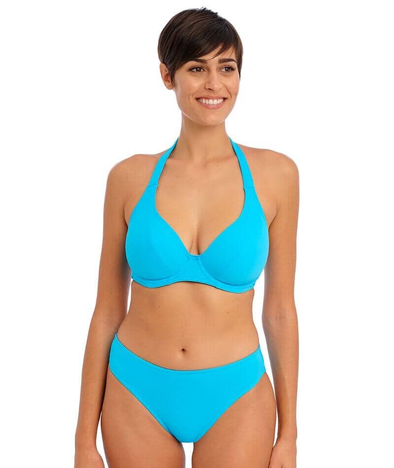 Plus Size Women Lady Padded High Waist Halter Bra Bikini Set Thong Swimwear  Blue