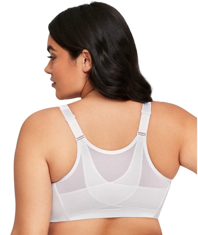 Magic Lift Plus® front hook posture bra has crisscrossed cotton/Lycra®  support bands to support shoulders while ge…