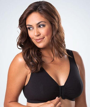 Leading Lady The Meryl Cotton Front Opening Wirefree Leisure Bra - Black Bras 14CDDD 