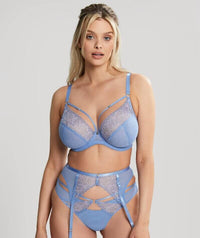 Panache Valentina Luxe Suspender Belt - Denim Blue Knickers 