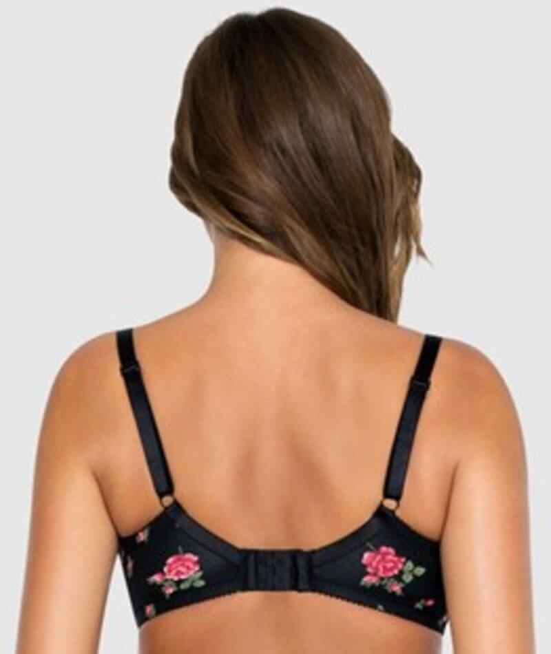 Parfait Casey Contour Plunge Bra - Black with Rose Print Bras 