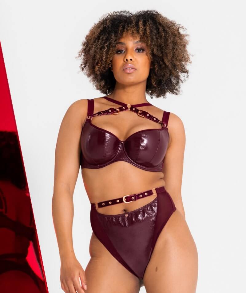Scantilly Buckle Up Padded Half Cup Bra - Oxblood - Curvy