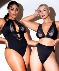 Scantilly Indulgence Stretch Lace Bodysuit - Black/Latte Bodysuits & Basques 