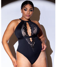 Scantilly Indulgence Stretch Lace Bodysuit - Black/Latte Bodysuits & Basques 