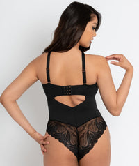 Scantilly Indulgence Stretch Lace Bodysuit - Black/Latte Bodysuits & Basques 