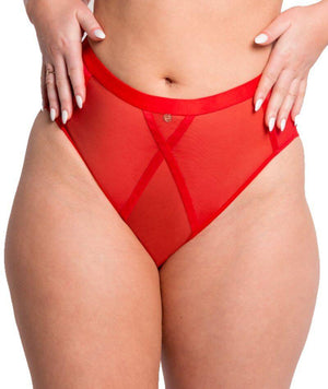 Scantilly Sheer Chic High Waist Brief - Flame Red Knickers 