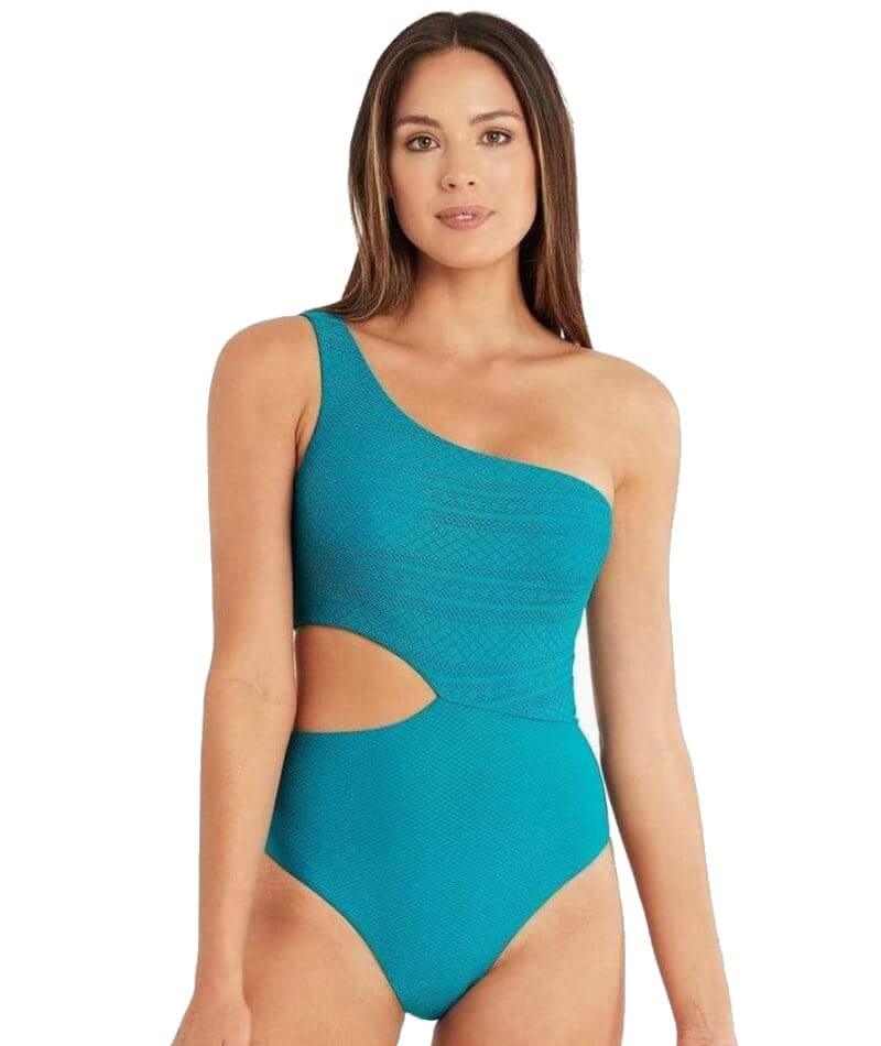 Sea Level Amazing Lace One Shoulder One Piece Swimsuit - Seafoam Swim 8 Seafoam 